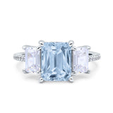 Three Stone Radiant Cut Wedding Engagement Bridal Ring Round Simulated Cubic Zirconia 925 Sterling Silver