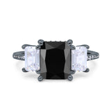 Three Stone Radiant Cut Wedding Engagement Bridal Ring Round Simulated Cubic Zirconia 925 Sterling Silver