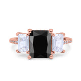 Three Stone Radiant Cut Wedding Engagement Bridal Ring Round Simulated Cubic Zirconia 925 Sterling Silver