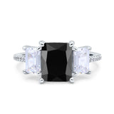 Three Stone Radiant Cut Wedding Engagement Bridal Ring Round Simulated Cubic Zirconia 925 Sterling Silver