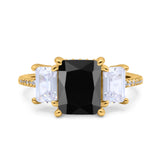 Three Stone Radiant Cut Wedding Engagement Bridal Ring Round Simulated Cubic Zirconia 925 Sterling Silver