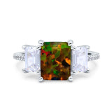 Three Stone Radiant Cut Wedding Engagement Bridal Ring Round Simulated Cubic Zirconia 925 Sterling Silver