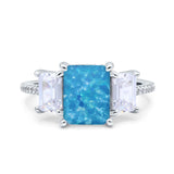 Three Stone Radiant Cut Wedding Engagement Bridal Ring Round Simulated Cubic Zirconia 925 Sterling Silver
