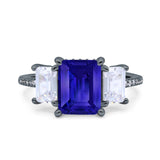 Three Stone Radiant Cut Wedding Engagement Bridal Ring Round Simulated Cubic Zirconia 925 Sterling Silver