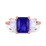 Three Stone Radiant Cut Wedding Engagement Bridal Ring Round Simulated Cubic Zirconia 925 Sterling Silver