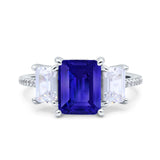 Three Stone Radiant Cut Wedding Engagement Bridal Ring Round Simulated Cubic Zirconia 925 Sterling Silver