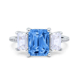 Three Stone Radiant Cut Wedding Engagement Bridal Ring Round Simulated Cubic Zirconia 925 Sterling Silver