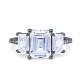Three Stone Radiant Cut Wedding Engagement Bridal Ring Round Simulated Cubic Zirconia 925 Sterling Silver
