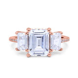 Three Stone Radiant Cut Wedding Engagement Bridal Ring Round Simulated Cubic Zirconia 925 Sterling Silver