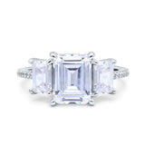 Three Stone Radiant Cut Wedding Engagement Bridal Ring Round Simulated Cubic Zirconia 925 Sterling Silver