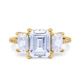Three Stone Radiant Cut Wedding Engagement Bridal Ring Round Simulated Cubic Zirconia 925 Sterling Silver
