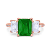 Three Stone Radiant Cut Wedding Engagement Bridal Ring Round Simulated Cubic Zirconia 925 Sterling Silver