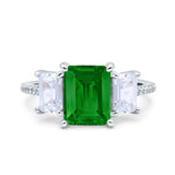 Three Stone Radiant Cut Wedding Engagement Bridal Ring Round Simulated Cubic Zirconia 925 Sterling Silver