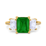 Three Stone Radiant Cut Wedding Engagement Bridal Ring Round Simulated Cubic Zirconia 925 Sterling Silver