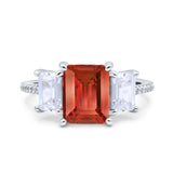 Three Stone Radiant Cut Wedding Engagement Bridal Ring Round Simulated Cubic Zirconia 925 Sterling Silver
