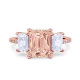 Three Stone Radiant Cut Wedding Engagement Bridal Ring Round Simulated Cubic Zirconia 925 Sterling Silver