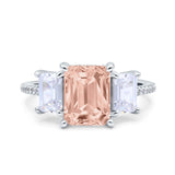 Three Stone Radiant Cut Wedding Engagement Bridal Ring Round Simulated Cubic Zirconia 925 Sterling Silver