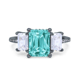 Three Stone Radiant Cut Wedding Engagement Bridal Ring Round Simulated Cubic Zirconia 925 Sterling Silver