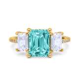 Three Stone Radiant Cut Wedding Engagement Bridal Ring Round Simulated Cubic Zirconia 925 Sterling Silver