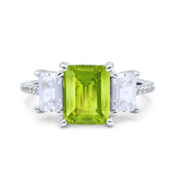 Three Stone Radiant Cut Wedding Engagement Bridal Ring Round Simulated Cubic Zirconia 925 Sterling Silver