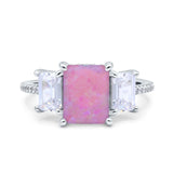 Three Stone Radiant Cut Wedding Engagement Bridal Ring Round Simulated Cubic Zirconia 925 Sterling Silver