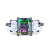 Three Stone Radiant Cut Wedding Engagement Bridal Ring Round Simulated Cubic Zirconia 925 Sterling Silver