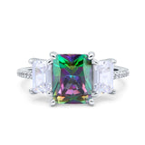 Three Stone Radiant Cut Wedding Engagement Bridal Ring Round Simulated Cubic Zirconia 925 Sterling Silver