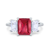 Three Stone Radiant Cut Wedding Engagement Bridal Ring Round Simulated Cubic Zirconia 925 Sterling Silver