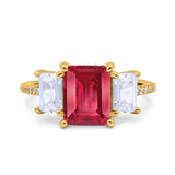 Three Stone Radiant Cut Wedding Engagement Bridal Ring Round Simulated Cubic Zirconia 925 Sterling Silver