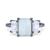 Three Stone Radiant Cut Wedding Engagement Bridal Ring Round Simulated Cubic Zirconia 925 Sterling Silver
