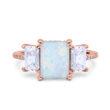 Three Stone Radiant Cut Wedding Engagement Bridal Ring Round Simulated Cubic Zirconia 925 Sterling Silver