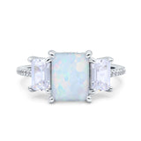 Three Stone Radiant Cut Wedding Engagement Bridal Ring Round Simulated Cubic Zirconia 925 Sterling Silver