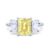 Three Stone Radiant Cut Wedding Engagement Bridal Ring Round Simulated Cubic Zirconia 925 Sterling Silver