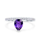 Teardrop Art Deco Pear Wedding Bridal Ring Round Simulated Cubic Zirconia 925 Sterling Silver