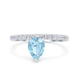 Teardrop Art Deco Pear Wedding Bridal Ring Round Simulated Cubic Zirconia 925 Sterling Silver