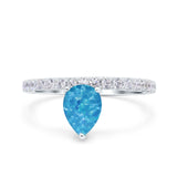 Teardrop Art Deco Pear Wedding Bridal Ring Round Simulated Cubic Zirconia 925 Sterling Silver