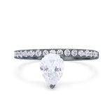 Teardrop Art Deco Pear Wedding Bridal Ring Round Simulated Cubic Zirconia 925 Sterling Silver