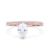 Teardrop Art Deco Pear Wedding Bridal Ring Round Simulated Cubic Zirconia 925 Sterling Silver