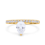 Teardrop Art Deco Pear Wedding Bridal Ring Round Simulated Cubic Zirconia 925 Sterling Silver