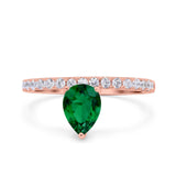 Teardrop Art Deco Pear Wedding Bridal Ring Round Simulated Cubic Zirconia 925 Sterling Silver