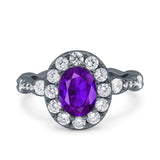 Oval Art Deco Halo Engagement Wedding Bridal Ring Round Simulated Cubic Zirconia 925 Sterling Silver