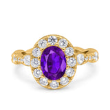 Oval Art Deco Halo Engagement Wedding Bridal Ring Round Simulated Cubic Zirconia 925 Sterling Silver