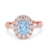 Oval Art Deco Halo Engagement Wedding Bridal Ring Round Simulated Cubic Zirconia 925 Sterling Silver