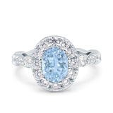 Oval Art Deco Halo Engagement Wedding Bridal Ring Round Simulated Cubic Zirconia 925 Sterling Silver