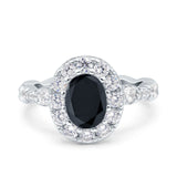 Oval Art Deco Halo Engagement Wedding Bridal Ring Round Simulated Cubic Zirconia 925 Sterling Silver