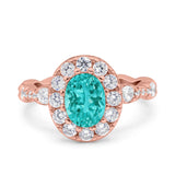 Oval Art Deco Halo Engagement Wedding Bridal Ring Round Simulated Cubic Zirconia 925 Sterling Silver