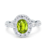 Oval Art Deco Halo Engagement Wedding Bridal Ring Round Simulated Cubic Zirconia 925 Sterling Silver