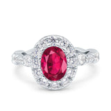 Oval Art Deco Halo Engagement Wedding Bridal Ring Round Simulated Cubic Zirconia 925 Sterling Silver