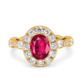 Oval Art Deco Halo Engagement Wedding Bridal Ring Round Simulated Cubic Zirconia 925 Sterling Silver