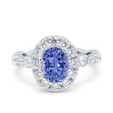 Oval Art Deco Halo Engagement Wedding Bridal Ring Round Simulated Cubic Zirconia 925 Sterling Silver